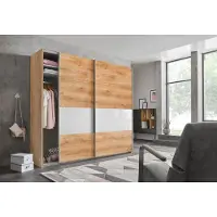 Wimex Schwebetürenschrank Bramfeld Kleiderschrank Ausfürung wählbar,Plankeneiche / Weißglas,225x64x208cm