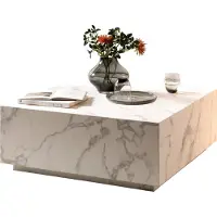 SalesFever Couchtisch 90x90 cm | quadratisch | MDF foliert in Marmoroptik | B 90 x T 90 x H 35 cm | weiß