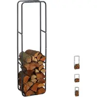 Relaxdays Kaminholzregal, Holzscheite Stapelhilfe, aus Stahl, innen und außen, Brennholzregal, HxB 150x40 cm, anthrazit