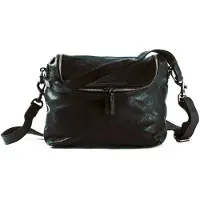 Harold's Leder Umhängetasche Schultertasche Submarine Zipperbag Black schwarz