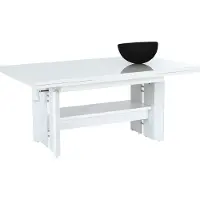 Hela Couchtisch mit Funktionen, Sofatisch Dario - Weiß Hochglanz - ausziehbar + höhenverstellbar - Ablageboden - 110-180x68x50-60cm - Scherenbeschlag