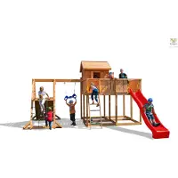 Fungoo , Spielturm "My Space XL Spider+", teak, mit Rutsche, Haus mit Holzdach, Leiter, Kletterturm und Trapez