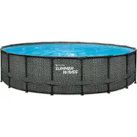Summer Waves Elite Frame Pool Aufstellpool rund Komplettset Rattanoptik grau Ø 549x132 cm