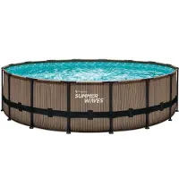 Summer Waves Elite Frame Pool Aufstellpool rund Komplettset Teakoptik braun Ø 488x122 cm