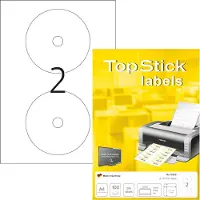 Topstick CD-Etiketten Maxi, Durchmesser: 117 mm, weiss für Inkjet-, Laserdrucker und Kopierer