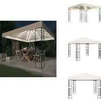 vidaXL Pavillon mit LED-Lichterkette 3x3 m Creme Stoff - Pavillons & Partyzelte