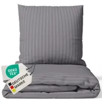 NYVI Bettwäsche Set DreamScience Mikrofaser Damast - Atmungsaktiv & Weich - Mit Reißverschluss 200x200 + 2x 80x80 cm grau