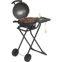 Kitchenbrothers Elektrischer BBQ 2-in-1, Standgrill und Tischgrill klappbar mit Rädern, Antihaftbeschichtung, 2400W, bis 250°C, Seitentisch – Elektrogrill für Balkon und Garten, für 10 Burger