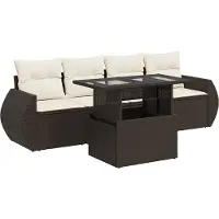 vidaXL 5-tlg. Garten-Sofagarnitur mit Kissen Braun Poly Rattan