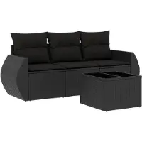 vidaXL 4-tlg. Garten-Sofagarnitur mit Kissen Schwarz Poly Rattan