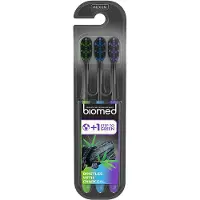 Biomed Schwarze Holzkohle-Zahnbürste - mittlere Borste, 3er Pack