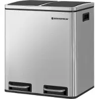 Songmics Mülleimer 30L Treteimer 2 x15L Edelstahl Abfalleimer mit Trennsysteme und 2 Inneneimer LTB30H