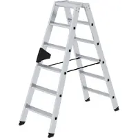 Munk Stufen-Stehleiter, 2 x 6 Stufen, Aluminium, Rechteckrohr-Holme, 80 mm geriffelte Stufen, 150 kg belastbar, nivello Leiterschuhe, ergo-pad Griffzone