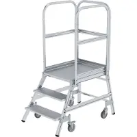 Munk Podesttreppe, 3 Stufen, einseitig begehbar, Rechteckrohr-Holme, Plattform B 600 x T 800 mm, 3-seitiges Geländer, max. 150 kg