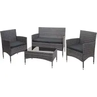 Mendler Poly-Rattan Garnitur MCW-F55, Balkon-/Garten-/Lounge-Set Sofa Sitzgruppe grau, Kissen dunkelgrau