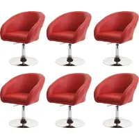 Mendler 6er-Set Esszimmerstuhl MCW-F19, Küchenstuhl Drehstuhl Loungesessel, drehbar höhenverstellbar Kunstleder rot