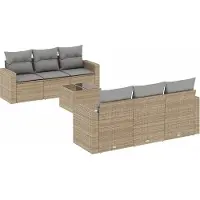 vidaXL 7-tlg. Garten-Sofagarnitur mit Kissen Beige Poly Rattan