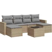 vidaXL 6-tlg. Garten-Sofagarnitur mit Kissen Beige Poly Rattan