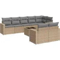vidaXL 9-tlg. Garten-Sofagarnitur mit Kissen Beige Poly Rattan