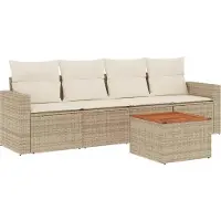 vidaXL 5-tlg. Garten-Sofagarnitur mit Kissen Beige Poly Rattan