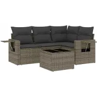 vidaXL 5-tlg. Garten-Sofagarnitur mit Kissen Grau Poly Rattan
