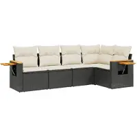 vidaXL 5-tlg. Garten-Sofagarnitur mit Kissen Schwarz Poly Rattan