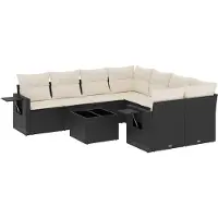 vidaXL 9-tlg. Garten-Sofagarnitur mit Kissen Schwarz Poly Rattan