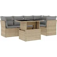 vidaXL 6-tlg. Garten-Sofagarnitur mit Kissen Beige Poly Rattan