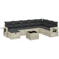 vidaXL 9-tlg. Garten-Sofagarnitur mit Kissen Hellgrau Poly Rattan