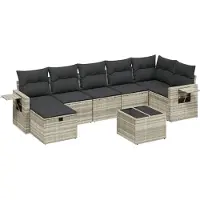 vidaXL 8-tlg. Garten-Sofagarnitur mit Kissen Hellgrau Poly Rattan