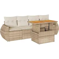 vidaXL 5-tlg. Garten-Sofagarnitur mit Kissen Beige Poly Rattan