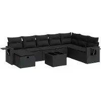 vidaXL 8-tlg. Garten-Sofagarnitur mit Kissen Schwarz Poly Rattan