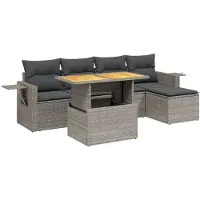 vidaXL 6-tlg. Garten-Sofagarnitur mit Kissen Grau Poly Rattan