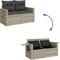 vidaXL Gartensofa mit Kissen 2-Sitzer Hellgrau Poly Rattan