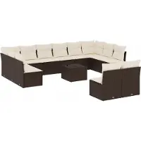 vidaXL 13-tlg. Garten-Sofagarnitur mit Kissen Braun Poly Rattan