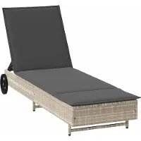 vidaXL Sonnenliege mit Rollen und Auflage Hellgrau Poly Rattan