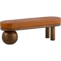 FineBuy Sitzbank Flurbank Echtleder Holz Massiv 140 cm Polsterbank Bank Braun