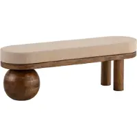 FineBuy Sitzbank Flurbank Stoff Holz Massiv 140 cm Polsterbank Bank Beige Modern