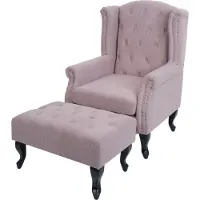 MCW Sessel Chesterfield Oxford, Relaxsessel Clubsessel Ohrensessel, wasserabweisend Stoff/Textil hellrosa mit Ottomane