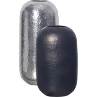 FineBuy Vase 2er Set Blumenvase Aluminium Hammerschlag Tischvase Modern Rund