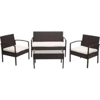 Mendler Poly-Rattan Garnitur MCW-F56, Balkon-/Garten-/Lounge-Set Sitzgruppe braun, Kissen creme
