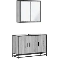 vidaXL 2-tlg. Badmöbel-Set Grau Sonoma Holzwerkstoff