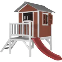 Axi Spielhaus Beach Lodge XL in Rot mit Rutsche in Rot | Stelzenhaus aus FSC Holz für Kinder | Kleiner Spielturm für den Garten