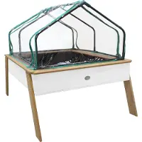 Axi Linda Hochbeet mit Gartenvlies & Gewächshaus | Hochbeet auf Stelzen für Garten / Balkon / Terrasse in Braun & Weiß
