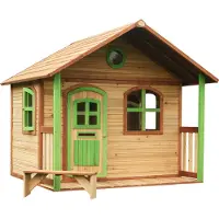 Axi Spielhaus Milan aus Holz | Outdoor Kinderspielhaus mit Veranda für den Garten in Braun & Grün | Gartenhaus für Kinder mit Fenstern