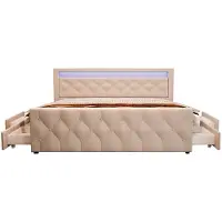 HOME DELUXE GmbH - Polsterbett VELARA - 180 x 200 cm, Farbe: Beige, gepolstertes Kopfteil mit LED Beleuchtung, inkl. 4 Schubladen I Doppelbett Komforbett