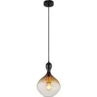 Globo Lighting Hängeleuchte Metall schwarz matt, Metall goldfarben gebürstet, Glas rauchfarben, amber, klar, Kabel Textil schwarz, Höhe kürzbar, ø: 230mm, H: 1200mm, exkl. 1x E27 40W 230V