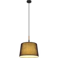 Globo Lighting Hängeleuchte Metall schwarz matt, Metall Holzoptik, Textil schwarz, Kabel PVC schwarz, ø: 380mm, H: 1200mm, exkl. 1x E27 40W 230V