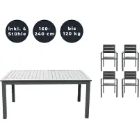HOME DELUXE - Gartentisch ausziehbar - CASA - ca. 160 (240) x 100 x 74 cm - inkl. 4 Stühlen, Gestell und Tischplatte Aluminium - inkl. Zubehör I Gartenmöbel Ausziehtisch Balkonset