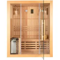 HOME DELUXE - Traditionelle Sauna - Skyline L - 120 x 150 x 190 cm - für 2-3 Personen, Hemlocktanne, inkl. Saunaofen, Saunazubehör I Dampfsauna Aufgusssauna Finnische Sauna Sauna
